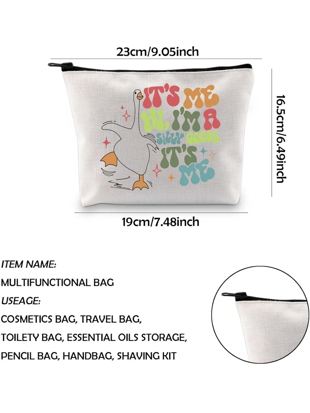 NWOT WCGXKO Silly Goose Novelty Canvas Makeup Bag